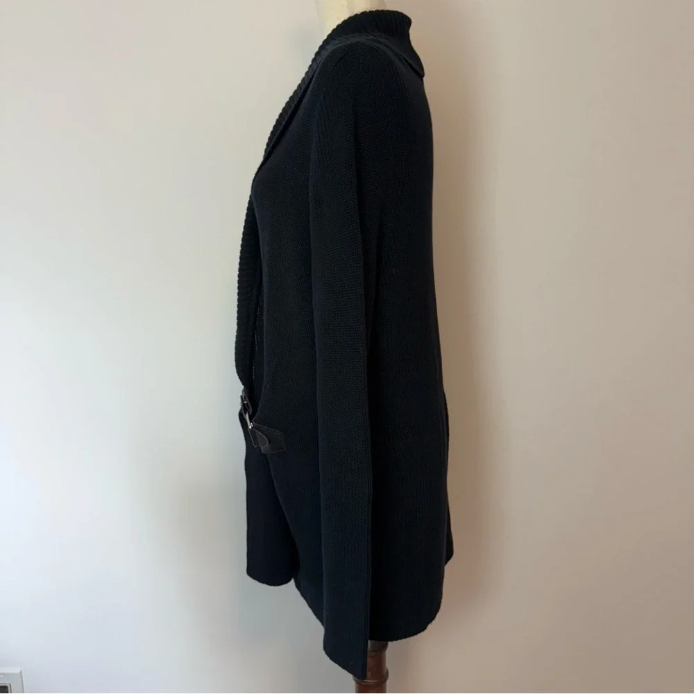 Lauren Ralph Lauren 100% Cotton Black Knit Cardigan with Buckle Closure Size 1X
